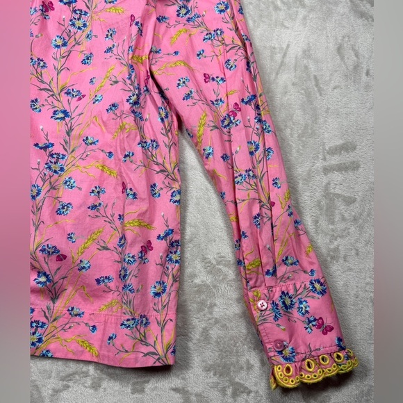 J. Crew X Liberty Pink Poplin Floral Butterfly Ruffle Long Sleeve Blouse Size XS - Picture 14 of 16